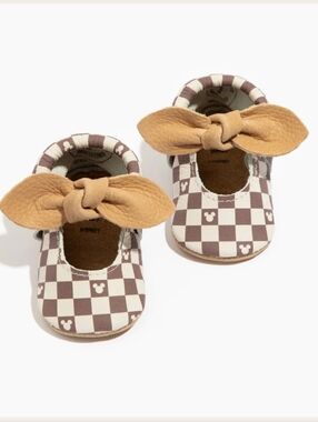 Disney Mini Sole II Knotted Bow Baby Shoes - Brown & White Check NIB